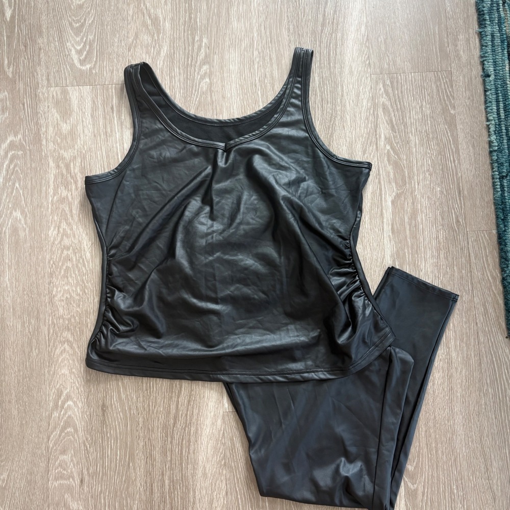 Torrid Faux Leather Leggings and Shein Top Set Black Size 2